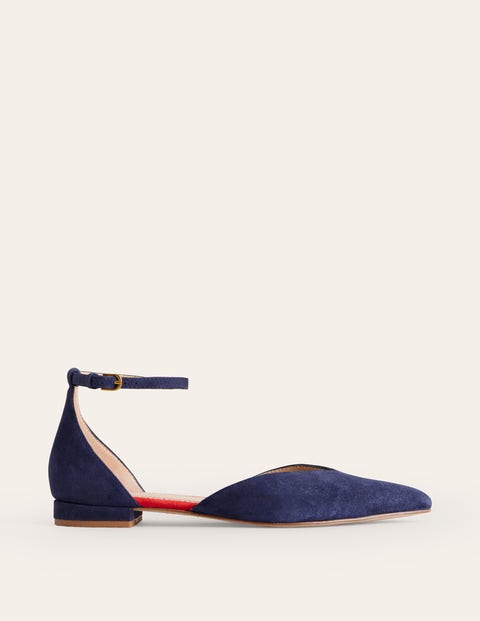Boden Ankle Strap Point Flats Navy Suede Women