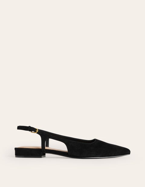 Boden Cut Out Slingback Flats Black Suede Women