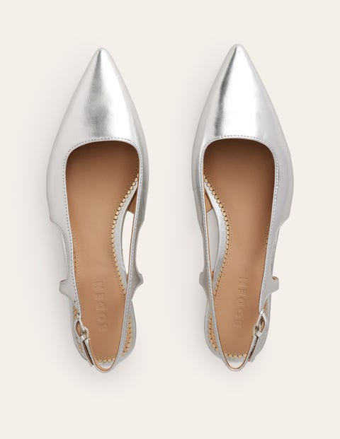 Cut Out Slingback Flats - Silver Leather | Boden AU