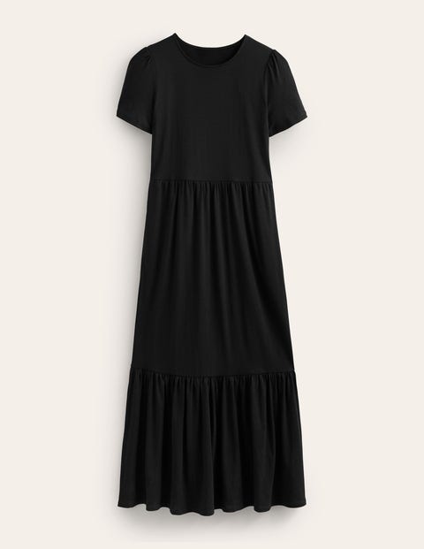Emma Tiered Jersey Midi Dress Black Women Boden