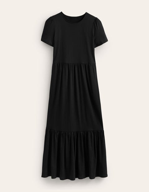 emma gestuftes jersey-midikleid damen boden, schwarz