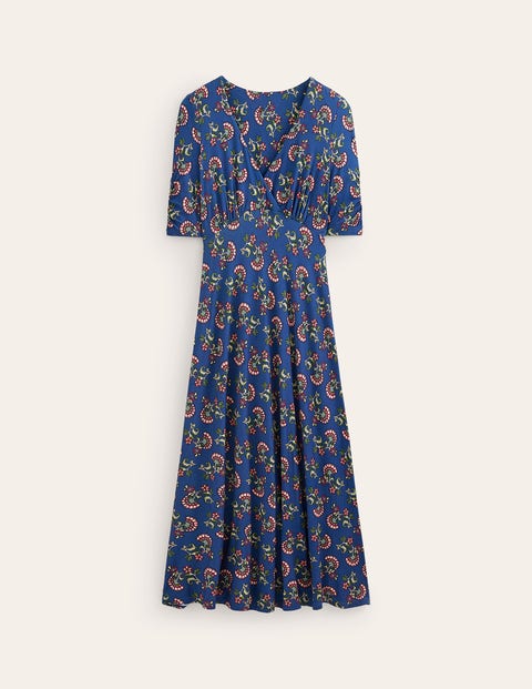 Rebecca Jersey Midi Tea Dress - Set Sail, Botanical Bunch | Boden UK