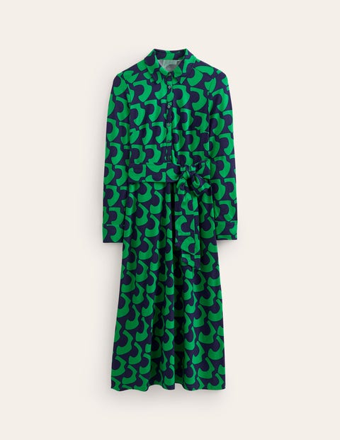 Laura Midi-Hemdblusenkleid aus Jersey Damen Boden, Grünes Tamburin, Arc Geo