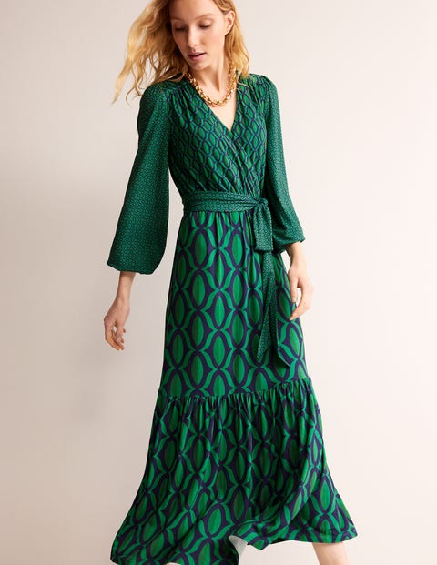 - | Geo Boden Green, Wrap Valley Jersey Dress Veridian US Maxi