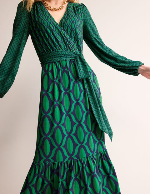 Maxi Jersey Green, Geo | Veridian Wrap US Valley - Dress Boden