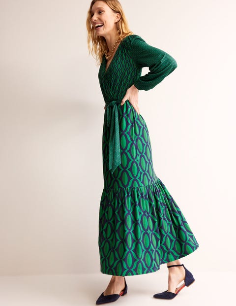 Jersey Maxi Wrap Dress - Veridian Green, Geo Valley | Boden US