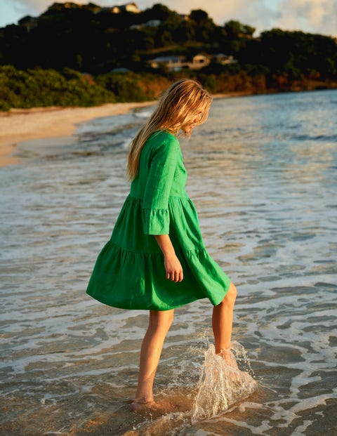 Sophia Linen Short Dress - Bright Green