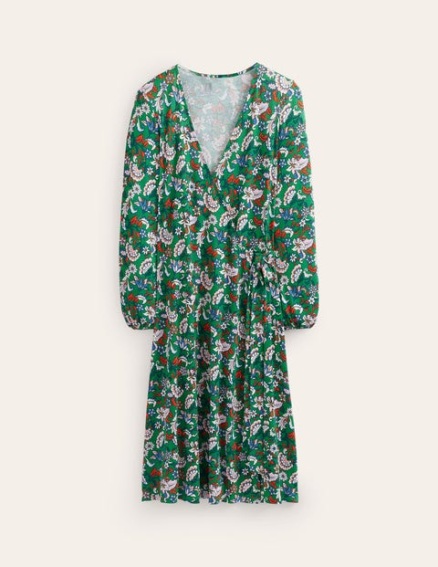 Joanna Jersey Midi Wrap Dress - Green, Botanical Bunch | Boden UK