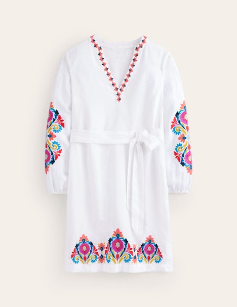 Cleo Embroidered Linen Dress White Women Boden