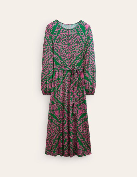 Jerseykleid mit platziertem Druck Damen Boden, Grün, Mosaik-Terrasse
