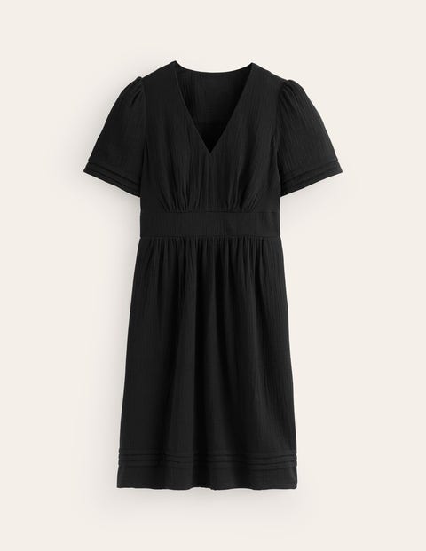 Eve Double Cloth Short Dress Black Women Boden