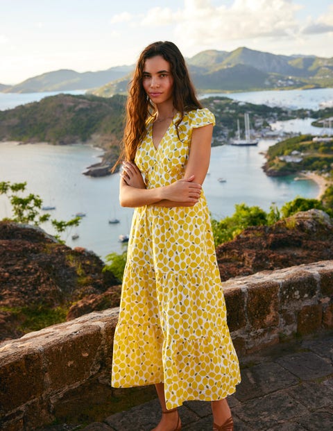 May Cotton Midi Tea Dress - Passionfruit, Lemons | Boden UK