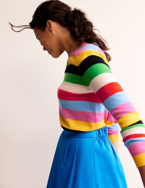 Eva Cashmere Crew Neck Jumper Multi Women Boden, Multi, Rainbow