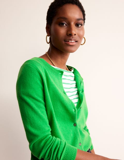 Eva Cashmere Crew Cardigan - Bright Green | Boden UK