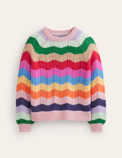 Boden Fluffy Wave Sweater Mini Me Rainbow Wavy Stripe Women