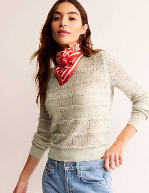 Fluffy Pointelle Stitch Jumper Natural Women Boden, Moon Beam