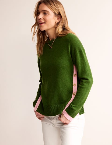 Alma Pullover mit Kontrastbesatz Damen Boden, Garten-Grün Orchideenrosa