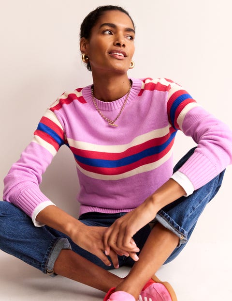 Stripe Knitted Sweater - Lilac, Warm Ivory, Red Stripe | Boden US