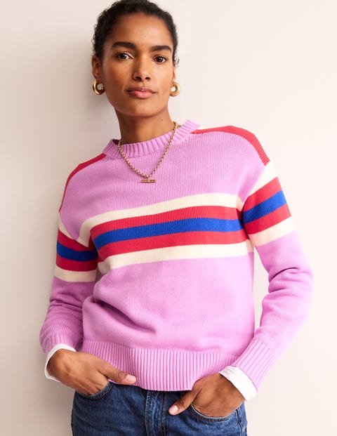 Stripe Knitted Sweater - Lilac, Warm Ivory, Red Stripe | Boden US