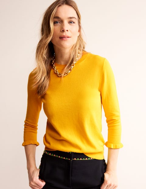 Cotton Merino Frill Jumper Yellow Women Boden, Passion Fruit