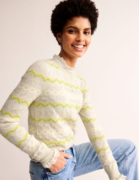 Fair Isle Fluffy Jumper Natural Women Boden, Oatmeal Melange