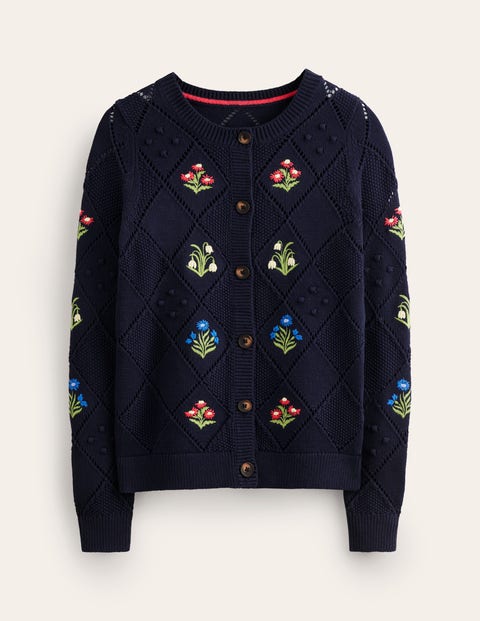 Cotton Embroidered Cardigan Blue Women Boden