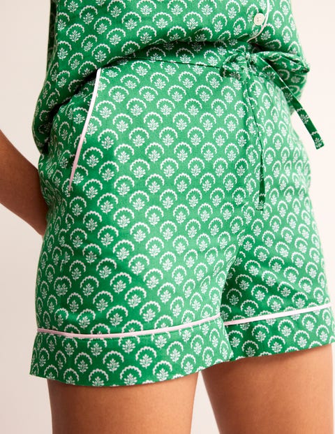 Cotton Sateen Pajama Shorts - Green, Ditsy Vine | Boden US