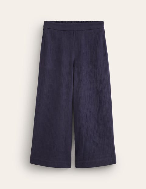 Double Cloth Cropped Trousers Blue Women Boden