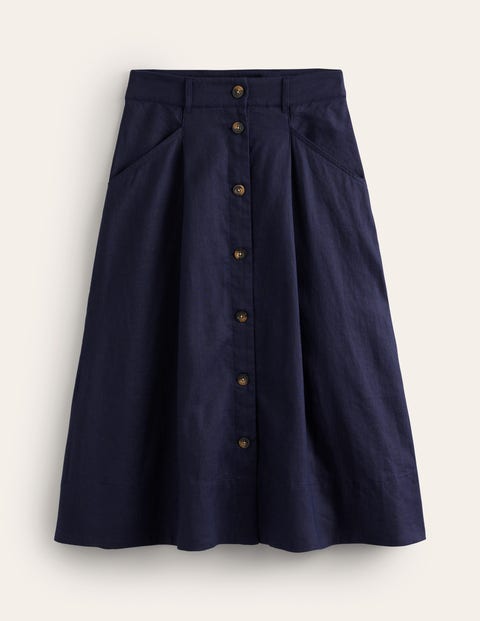 Petra Linen Midi Skirt Blue Women Boden