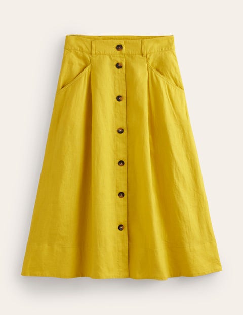 Petra Linen Midi Skirt Yellow Women Boden