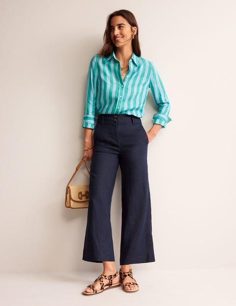 Westbourne Linen Crop Trousers - Navy | Boden UK