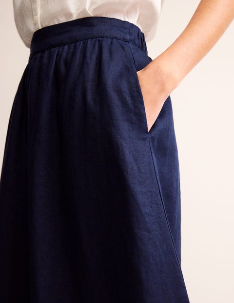 Florence Linen Midi Skirt - Navy | Boden US