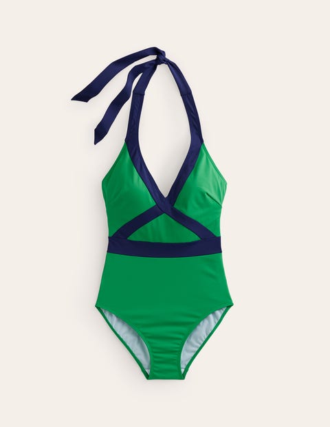 Kefalonia Halterneck Swimsuit Green Women Boden