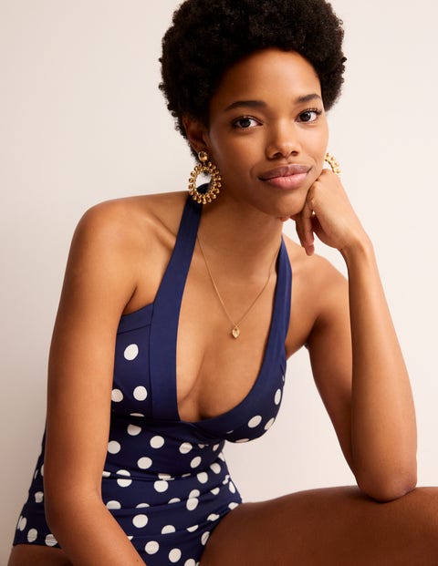 Ithaca Halter Swimsuit Navy Spot Boden US