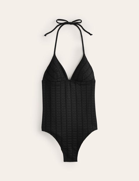 Arezzo V-neck Panel Swimsuit - Black Texture