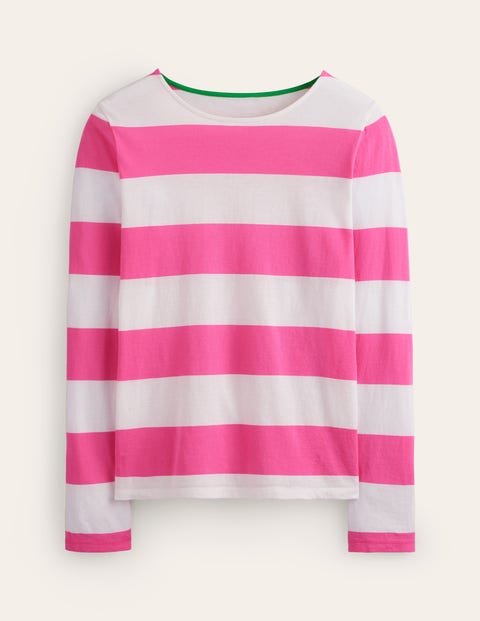Bea Bretonshirt mit langen Ärmeln Damen Boden, Naturweiß Rosa Breite Streifen