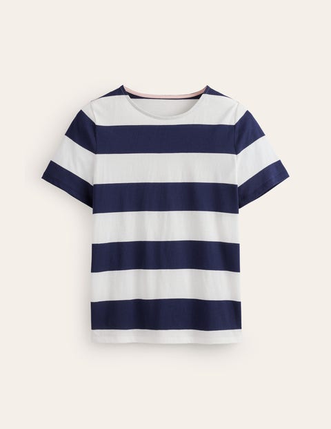Bea Bretonshirt mit kurzen Ärmeln Damen Boden, Marineblau Naturweiß, Breite Streifen