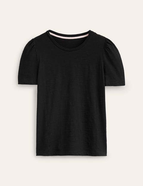 Cotton Puff Sleeve T-Shirt Black Women Boden