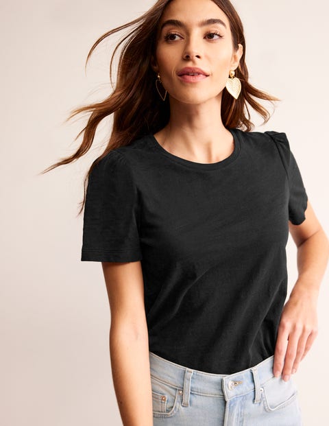 Cotton Puff Sleeve T-Shirt - Black | Boden US