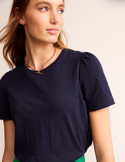 Cotton Puff Sleeve T-Shirt - Navy | Boden US