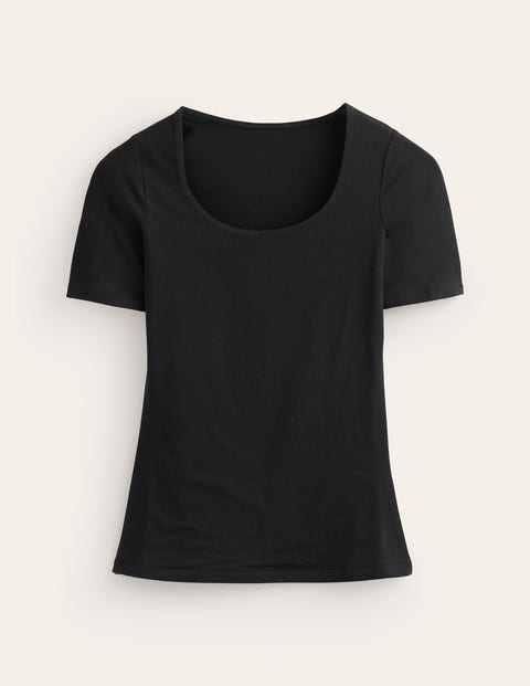 Double Layer Scoop T-shirt Black Women Boden