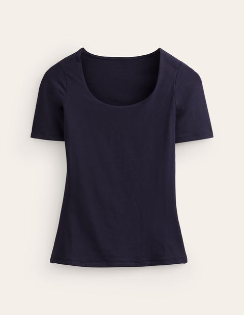 Doppellagiges T-Shirt mit tiefem Rundhalsausschnitt Damen Boden, Marineblau