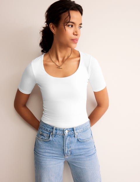 Double Layer Scoop T-shirt - White | Boden UK