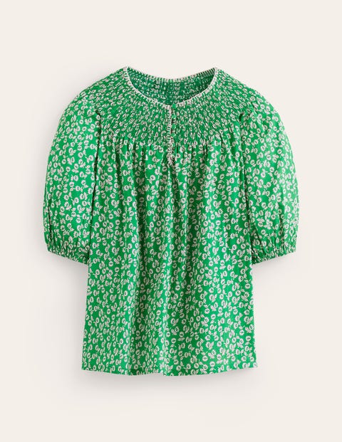 Easy Stitch Detail Top - Green Tambourine, Ditsy Bud | Boden US