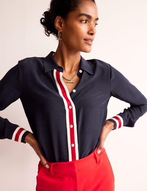 Sienna Tipped Detail Shirt - Navy | Boden US