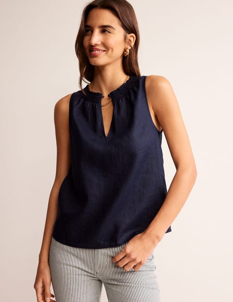 Georgia Linen Sleeveless Top Blue Women Boden, Navy