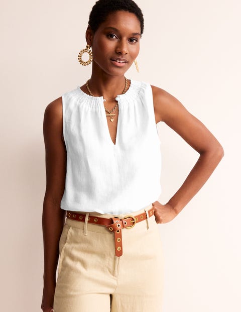 Georgia Linen Sleeveless Top White Women Boden, White