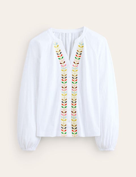 Embroidered Detail Top White Women Boden