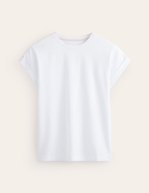 Turnback Cuff Crew T-shirt - White | Boden UK