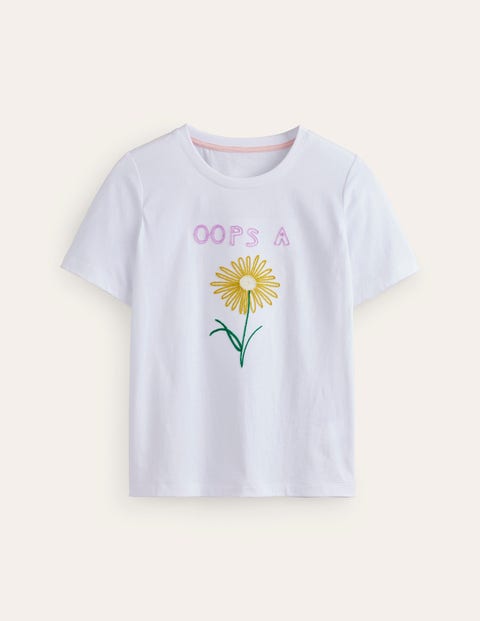 Boden Rosa Embroidered T-shirt White, Oops A Daisy Women